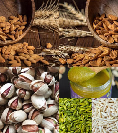 Pistachios, tree almonds, processed